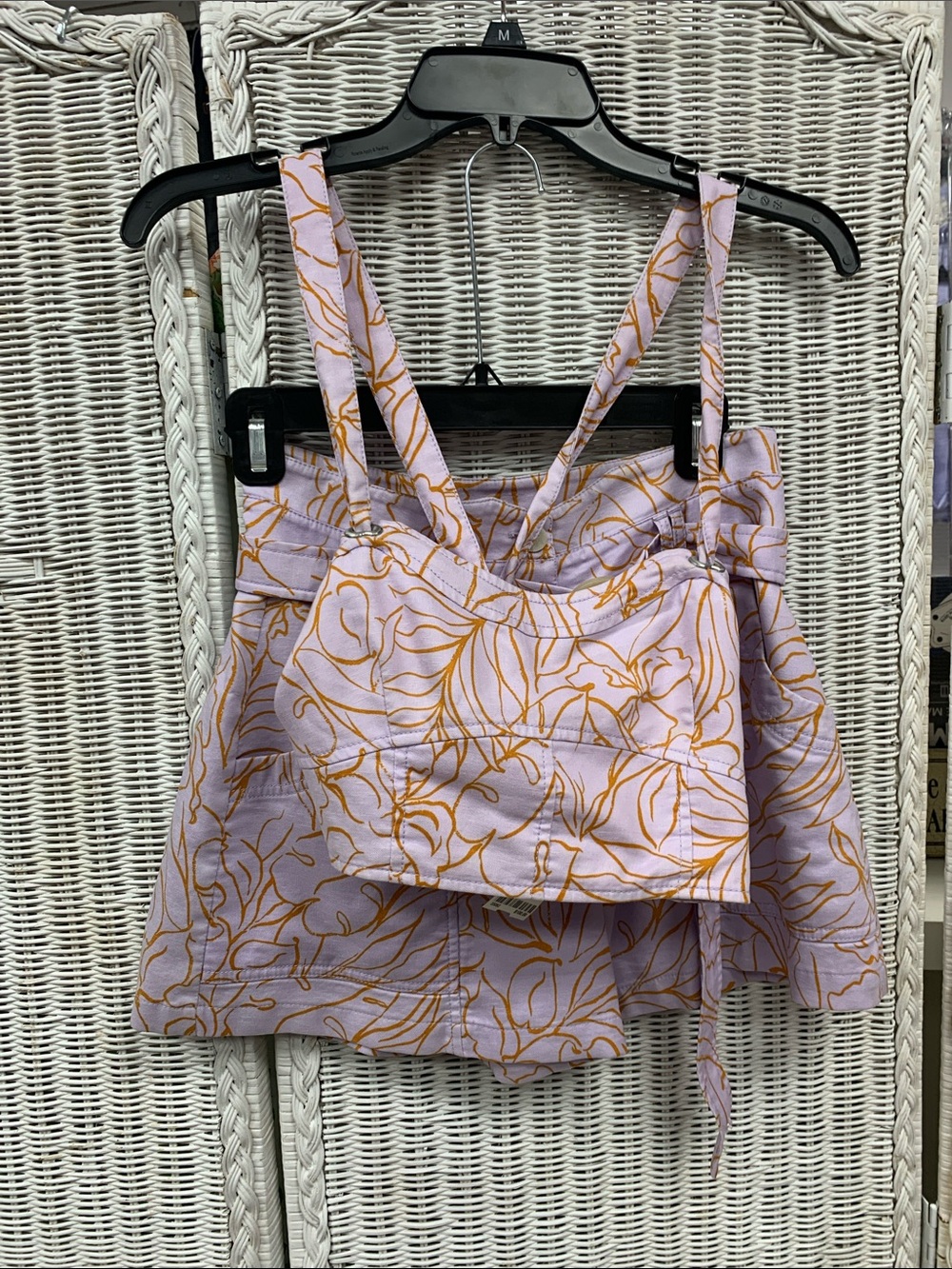 Lilac Floral Print Strappy Crop Top with Contrast Gold Lines - Unbranded